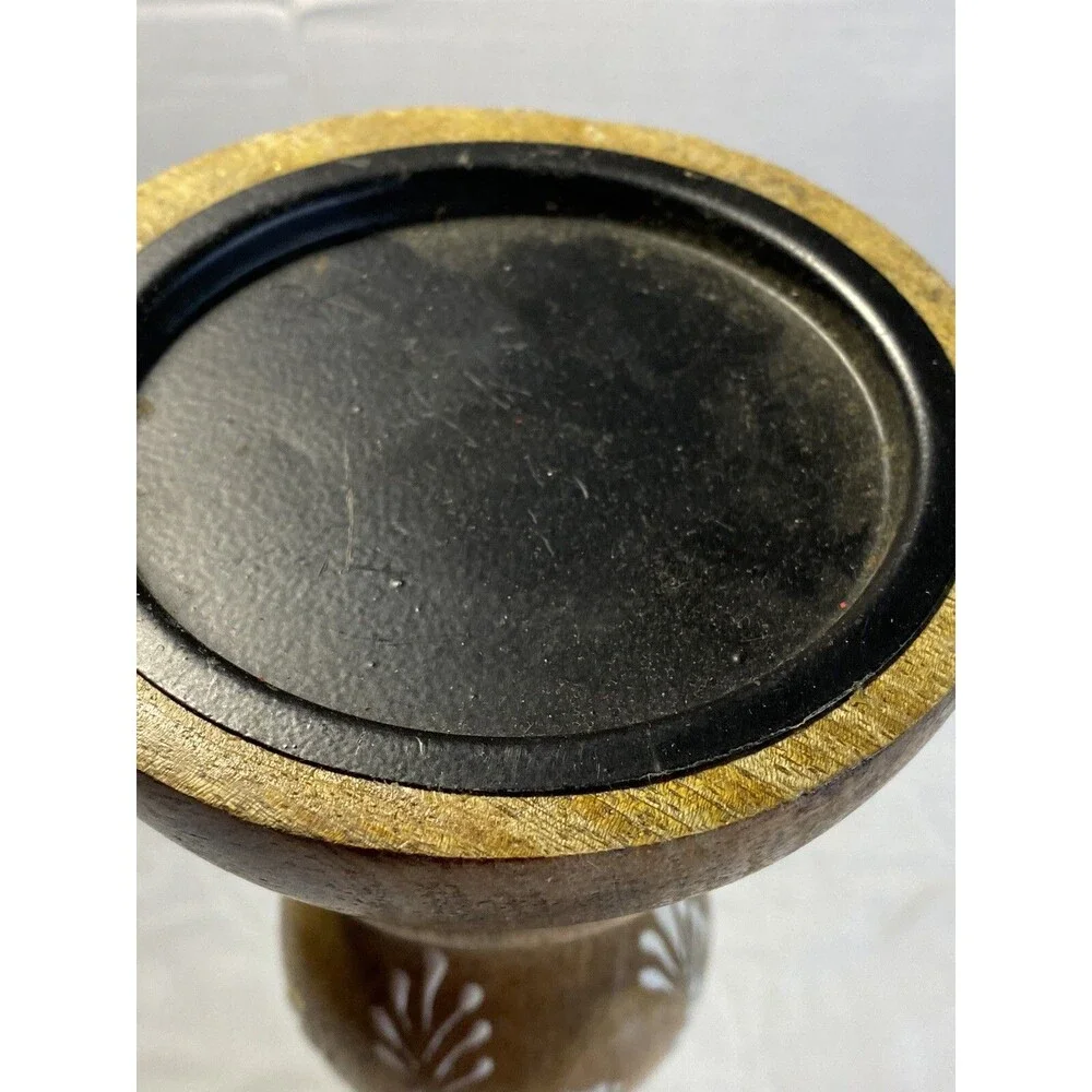Wooden Hand painted Chunky Candle Holder, Column, 12” Tall